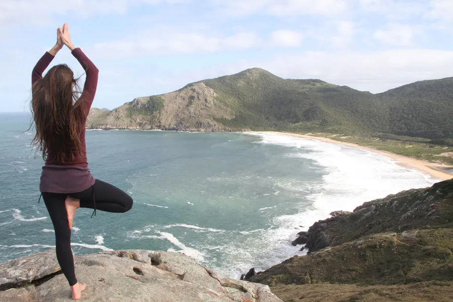 yoga stretch on mountain 